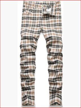 Straight Fit Plaid Chino Pants with Stretch